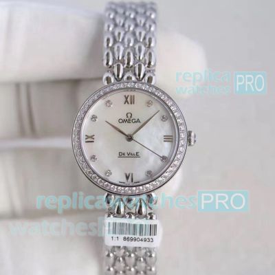 AAA Replica Omega De Ville Classic Mop Dial Diamond Bezel 8521 Automatic Ladies Watch 